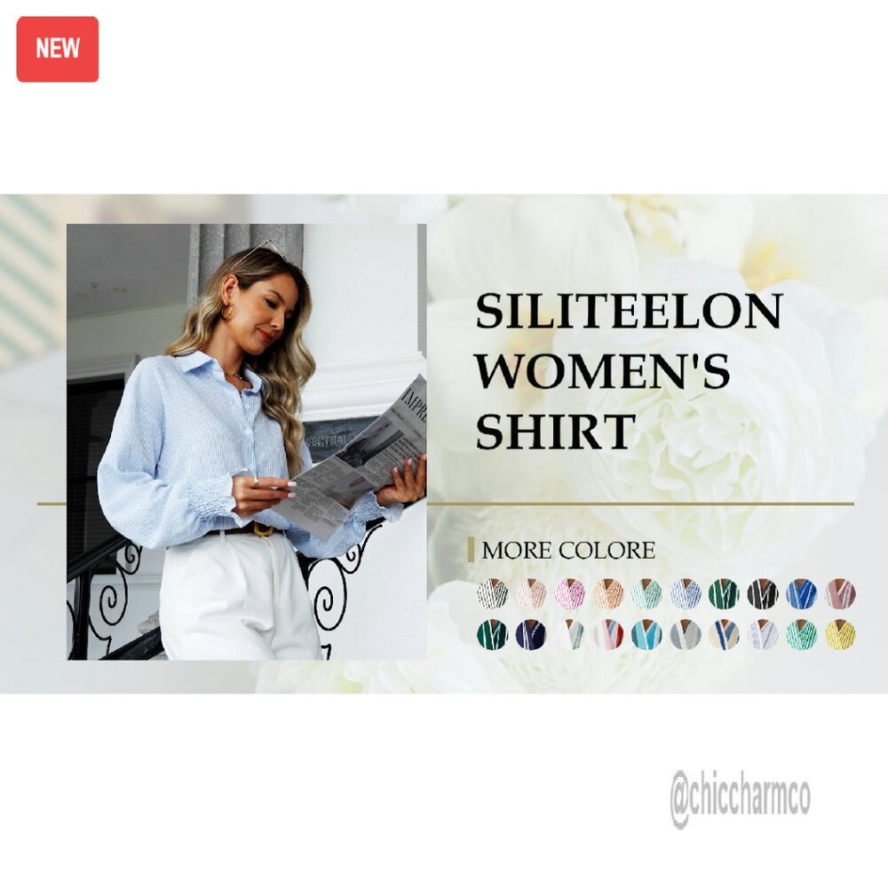 Oversized Striped Button Down Blouse Smocked Cuff… - image 8